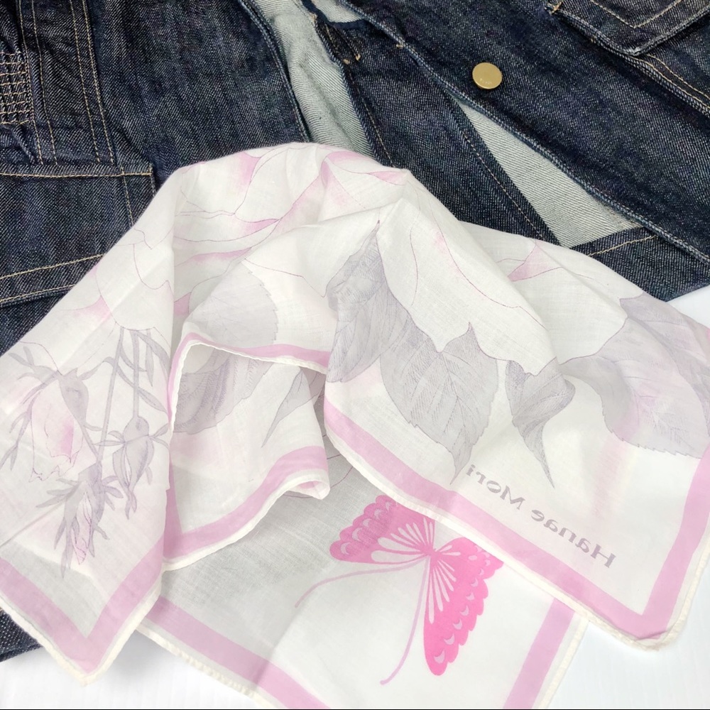 HANAE MORI Rose Butterfly Floral Logo Pastel Scarf